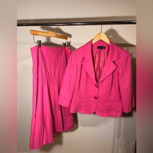 Fuscia Pink Linen Blend skirt suit
